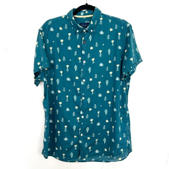 Steel & Jelly Short Sleeve Button Down Shirt Cactus Print Teal Blue Large - Picture 1 of 4